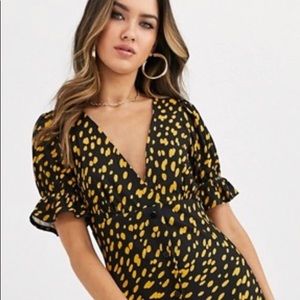 Midi tea dress with puff sleeve in polka dot print